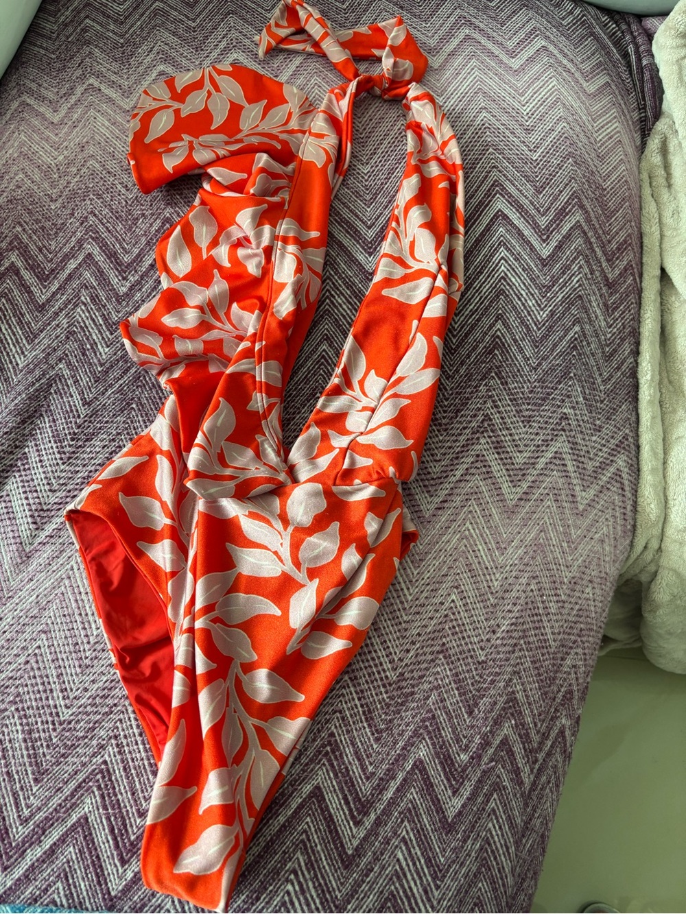 PatBO One Piece Swim Suit - Worn Once - Red and Lavender- very chic for Summer - Picture 4 of 8
